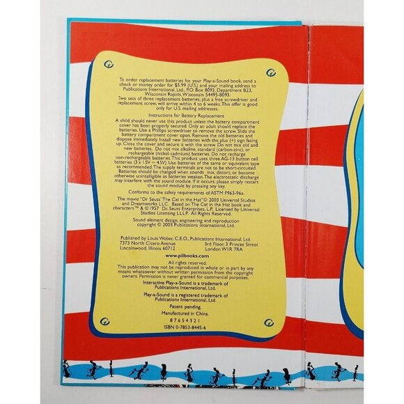 Dr.Suess The  Cat In The Hat The Movie! Play-A-Sound Book Vintage - Picture 2 of 3